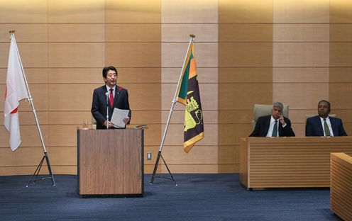 Photograph of the Prime Minister delivering an address