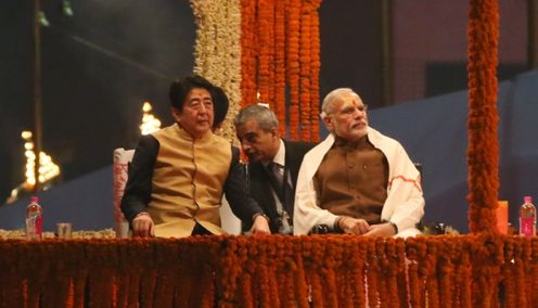 Photograph of the Prime Minister observing religious ceremonies at a ghat near the Ganges (2)