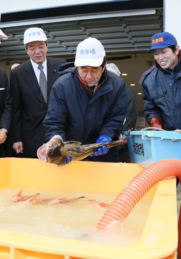 Photograph of the Prime Minister visiting a fish market (1)