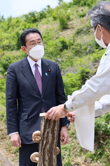 Photograph of the Prime Minister visiting a site for the restoration of satoyama (village forests) (2)