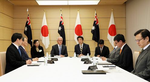 Photograph of the Prime Minister making a statement at the special meeting of the National Security Council (meeting among four ministers)