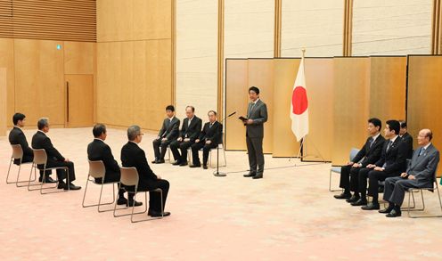 Photograph of the Prime Minister delivering an address