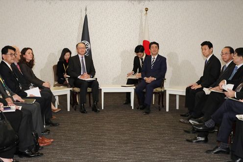 Photograph of the Prime Minister receiving a courtesy call from the President of the World Bank Group