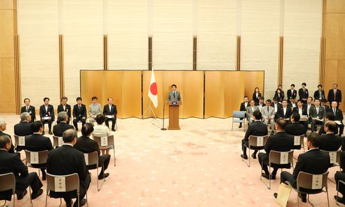 Photograph of the Prime Minister delivering an address