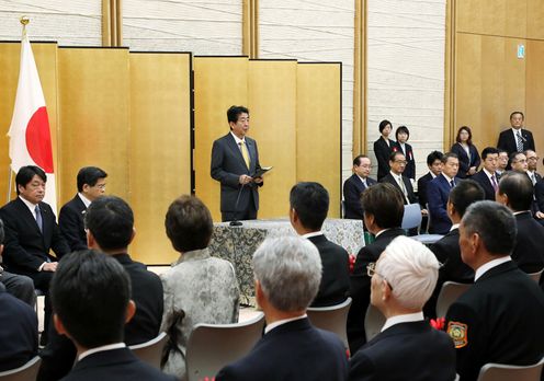 Photograph of the Prime Minister delivering an address