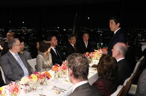 Photograph of the Prime Minister delivering an address at the dinner