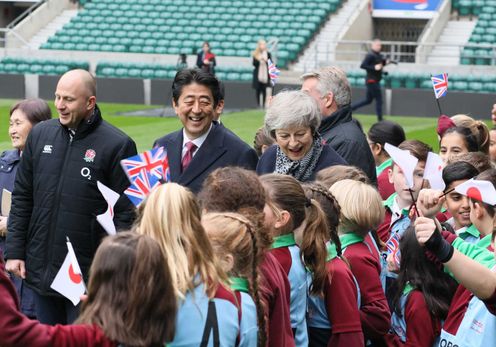 Photograph of the Prime Minister attending a children’s rugby tournament