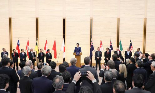 Photograph of the Prime Minister delivering an address