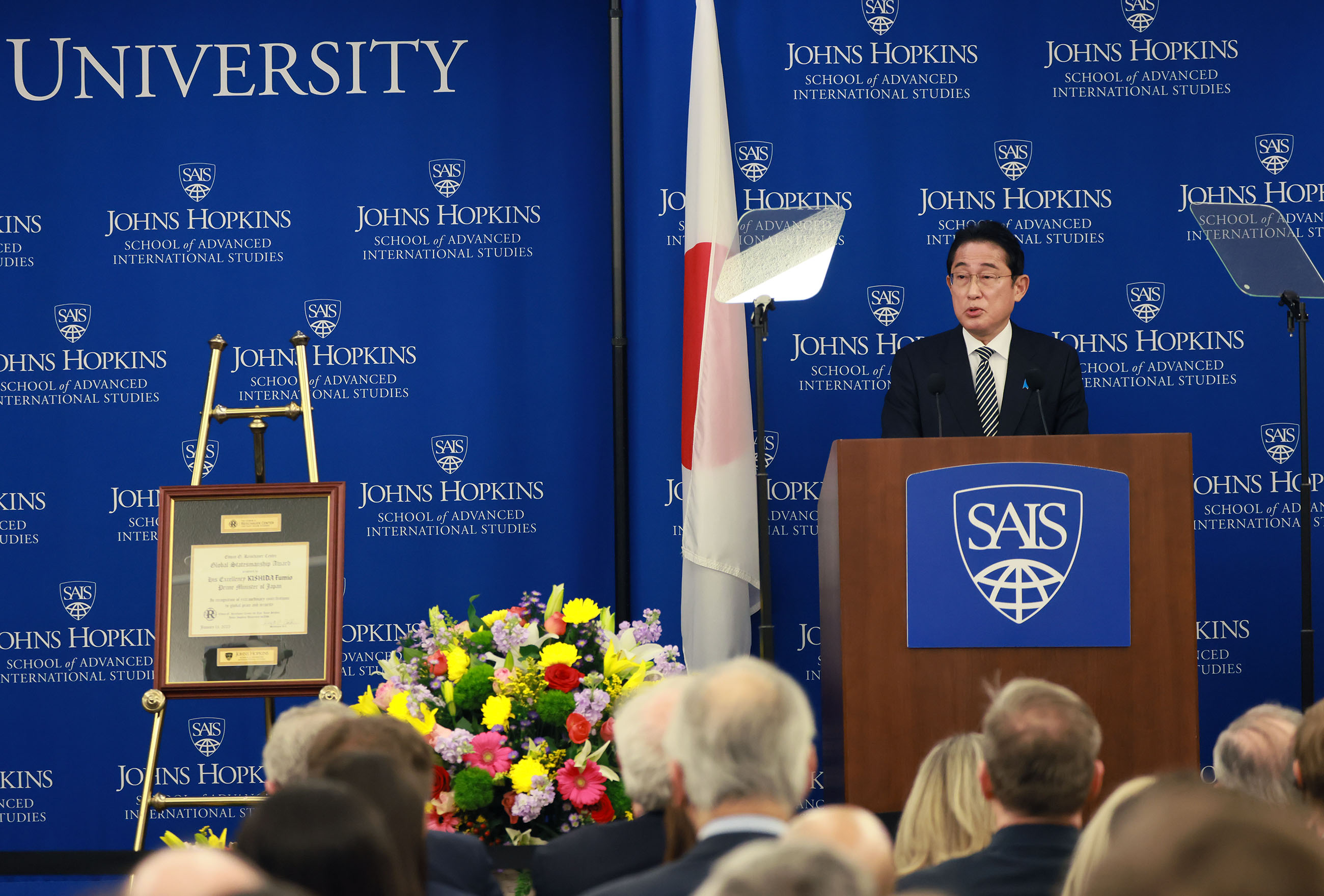 Prime Minister Kishida delivering a policy speech at Johns Hopkins SAIS (3)