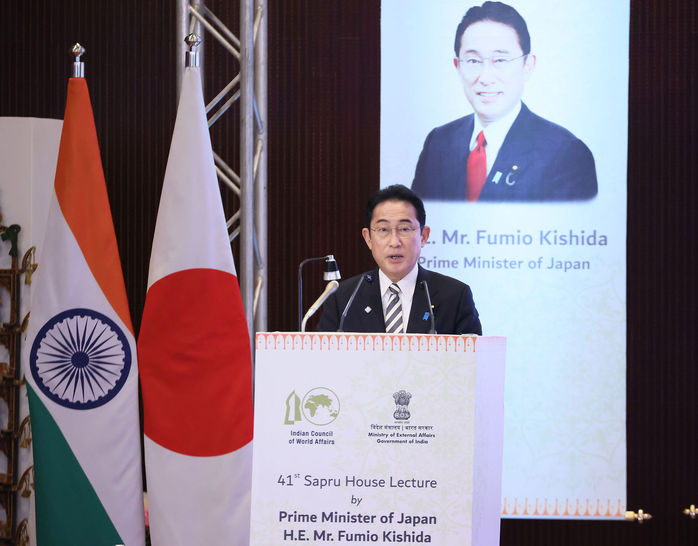 Prime Minister Kishida delivering a policy speech at the Indian Council of World Affairs (ICWA) (4)