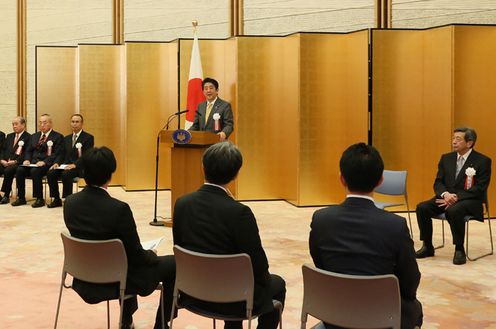 Photograph of the Prime Minister delivering an address