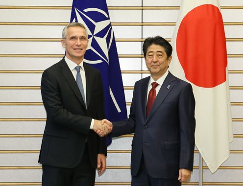 Photograph of the Prime Minister shaking hands with the NATO Secretary General