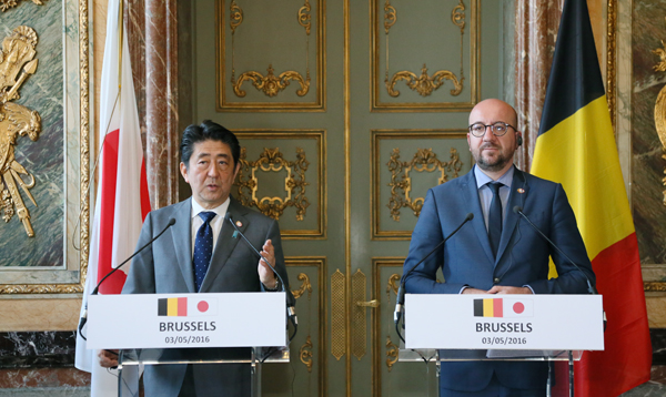 Photograph of the Japan-Belgium joint press announcement