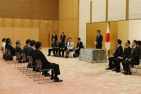 Photograph of the Prime Minister delivering an address