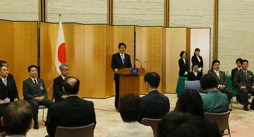 Photograph of the Prime Minister delivering an address