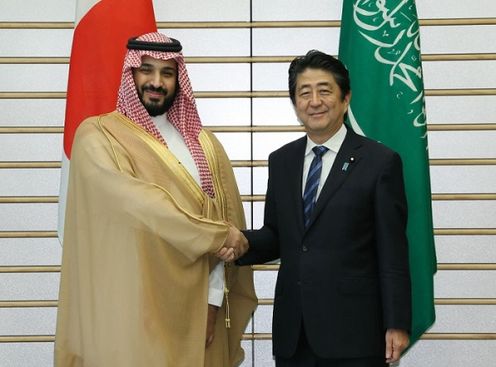 Photograph of the Prime Minister shaking hands with the Deputy Crown Prince of Saudi Arabia