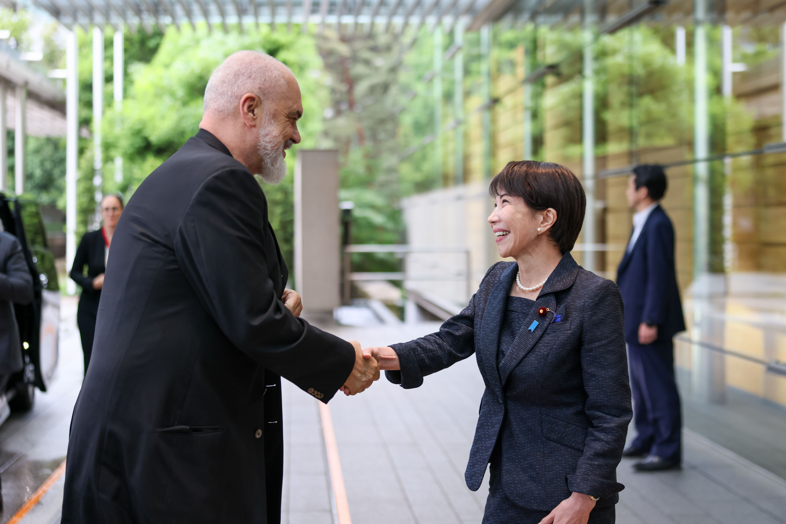 Prime Minister Takaichi welcoming Prime Minister Edi Rama
