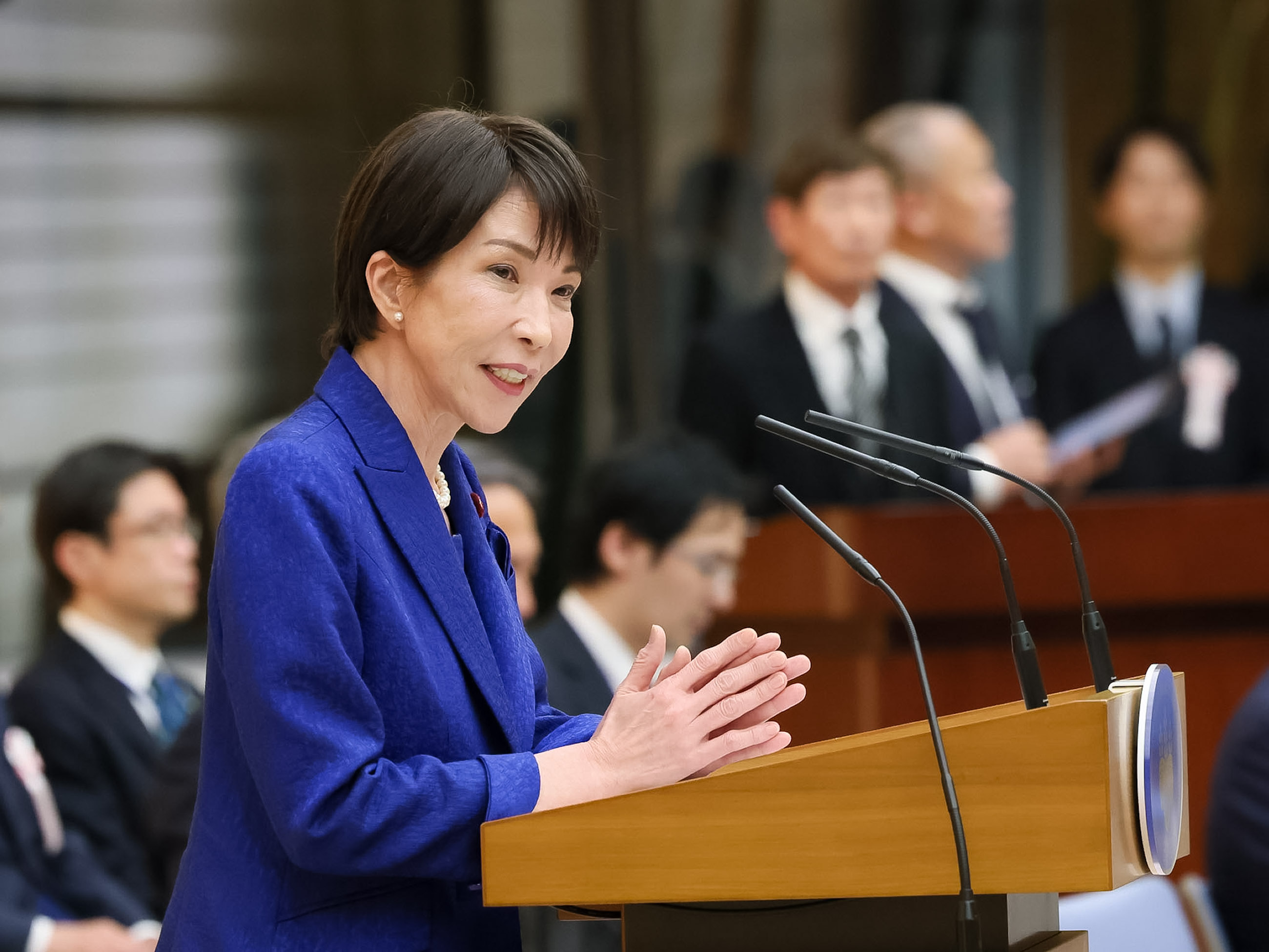 Prime Minister Takaichi delivering an address (1)