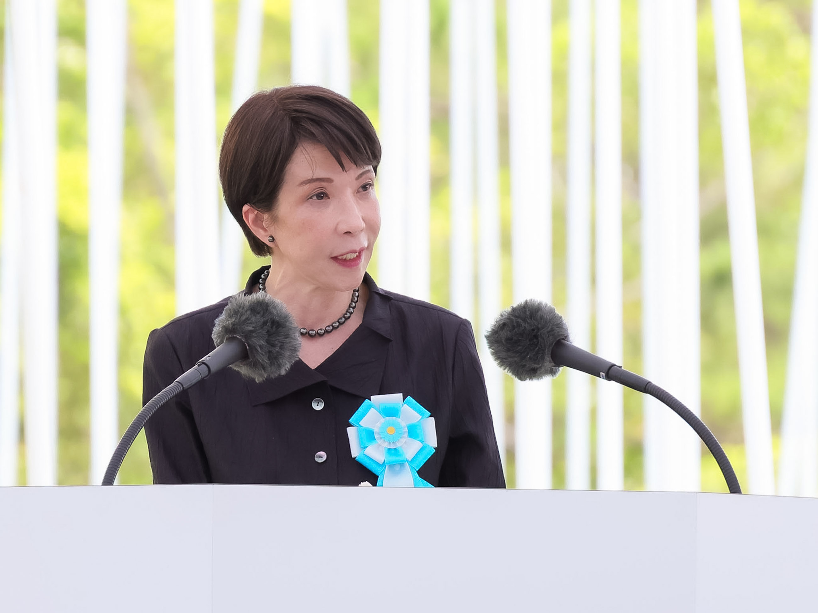 Prime Minister TAKAICHI delivering an address at the memorial ceremony 2