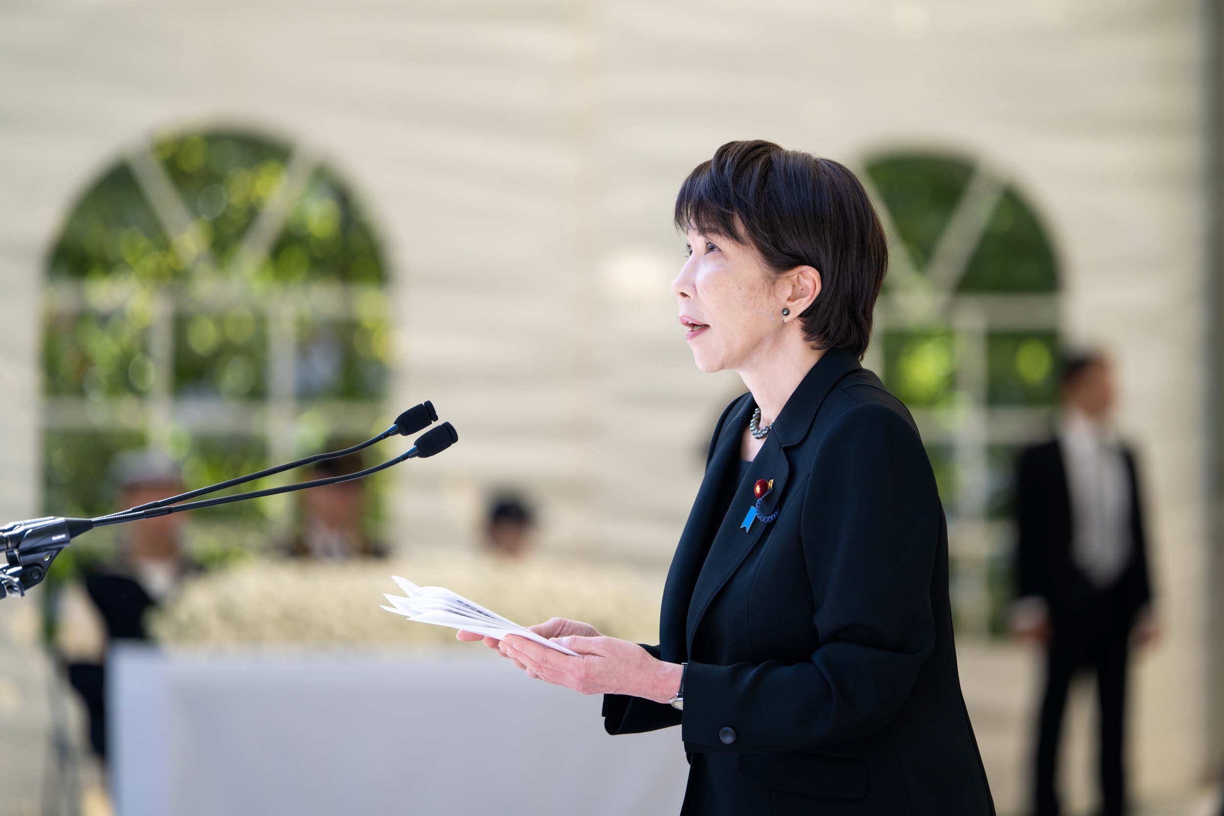 Prime Minister Takaichi delivering a memorial address (1) (Photo provided by the Ministry of Defense)