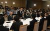 Photograph of Representative Shigeo Iizuka of the AFVKN delivering an address at a meeting between the Prime Minister and family members of abductees