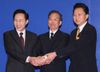 Photograph of Prime Minister Hatoyama shaking hands with President Lee and Premier Wen