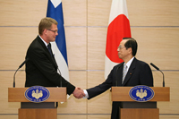 Photograph of the joint Japan-Finland leaders' press conference