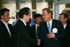 Photograph of the Prime Minister having a conversation with United Nations Secretary-General Ban Ki-moon at the Hiroshima Peace Memorial Museum