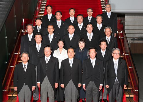 A commemorative photograph of the Reshuffled Kan Cabinet
