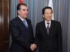 Photograph of the Prime Minister shaking hands with President Rahmon of Tajikistan