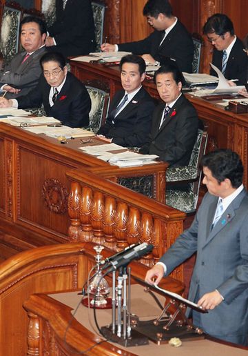 Photograph of the Prime Minister listening to questions at the plenary session of the House of Councillors