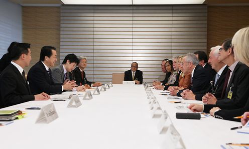Photograph of the Prime Minister receiving a courtesy call from members of the UK-Japan 21st Century Group 2
