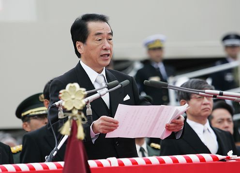 Photograph of the Prime Minister delivering an address at the Exhibition Ceremony for the Anniversary of the Establishment of the Self-Defense Forces