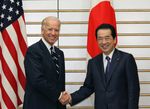 Photograph of Prime Minister Kan shaking hands with Vice President Biden of the United States