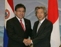 Photograph of Prime Minister Koizumi shaking hands with President Duarte