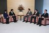 Photograph of the Prime Minister receiving a courtesy call from a delegation led by Mr. Masahiko Kondo