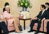 Photograph of Prime Minister Noda receiving a courtesy call from the Managing Director of the IMF, Ms. Christine Lagarde
