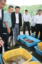 Photograph of the Prime Minister observing the fish market in Kamaishi City 1