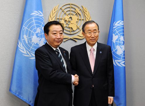 Photograph of Prime Minister Noda meeting with Secretary-General of the United Nations Ban Ki-moon 1