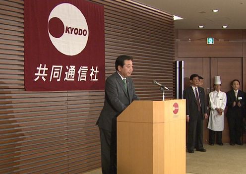 Photograph of the Prime Minister delivering an address at the party of the meeting by managing editors of the member companies of Kyodo News 2
